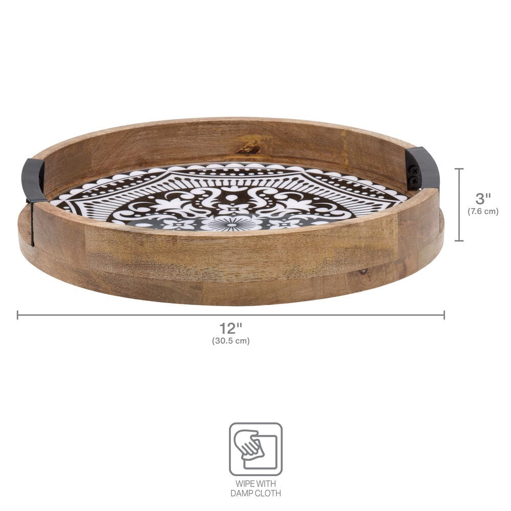 Kensington Black Lazy Susan showcasing its elegant design and intricate medallion pattern, perfect for dining tables.