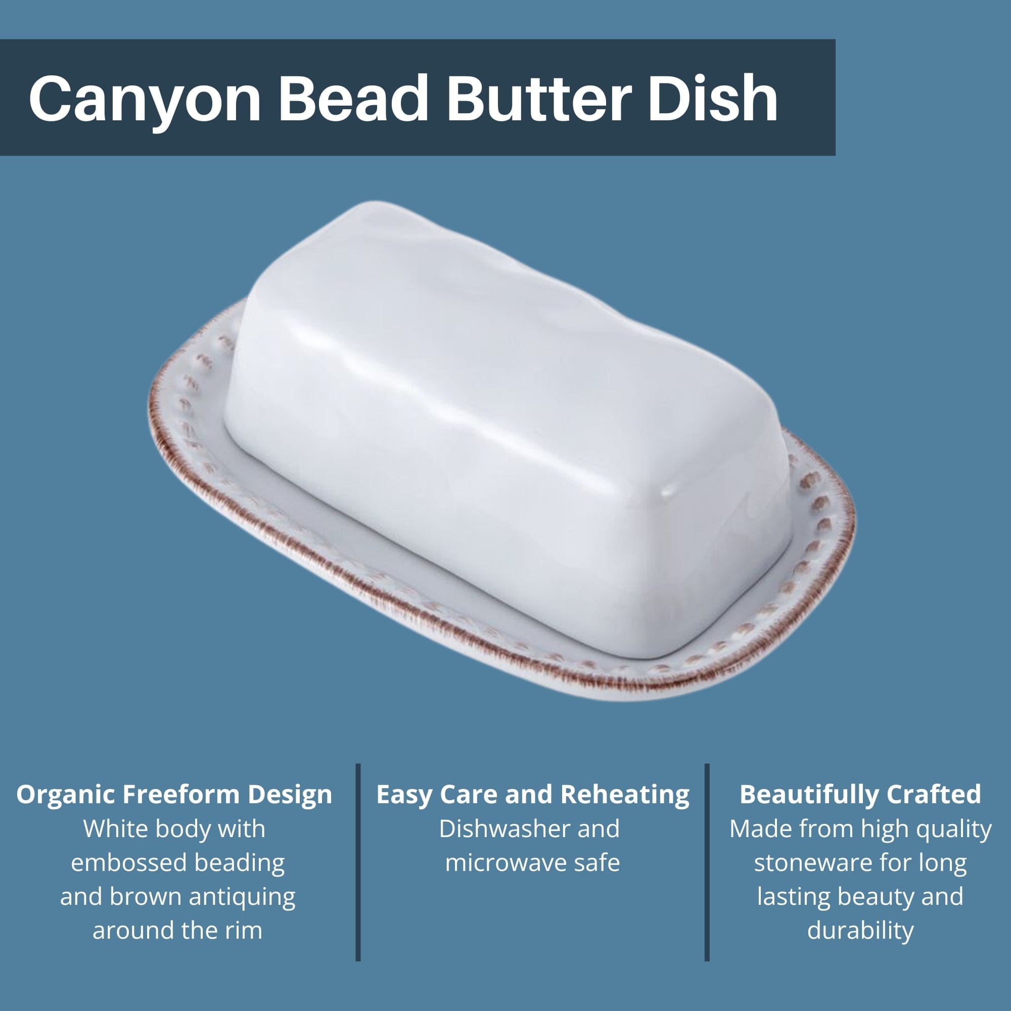 Serving butter with beaded butter dish on rustic table