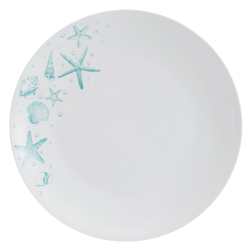 Family enjoying a meal with beach-inspired dinnerware set in a sunny kitchen