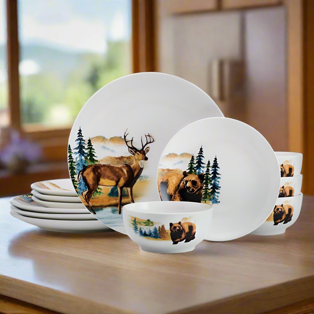 Woodland Whimsy dinnerware set on a beautifully set table