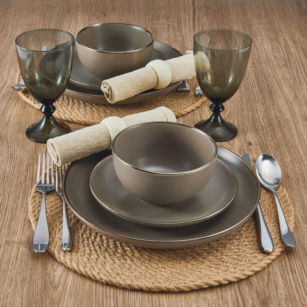 Elegant gray and metallic rim dinnerware for special occasions