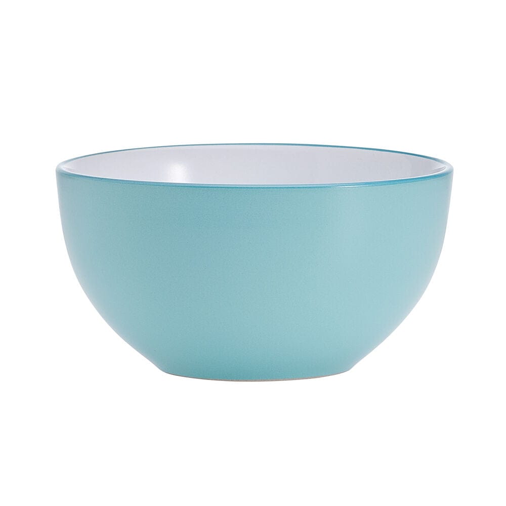 Grayson teal dinnerware set arranged for a dinner service for 4, highlighting its contemporary style.