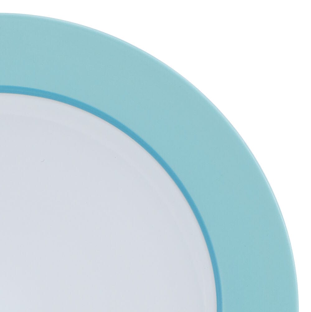 Close-up of Grayson teal stoneware dishes showcasing their elegant design.