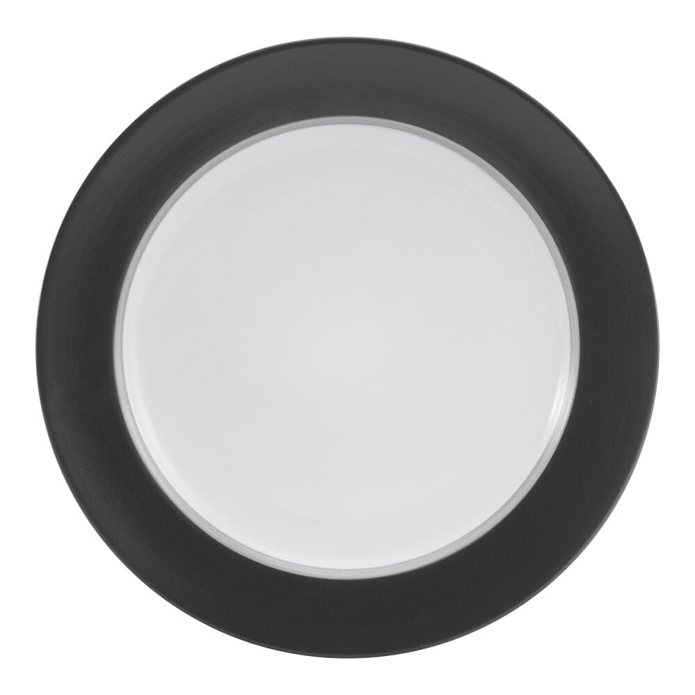 Stacked dishwasher safe dishes from the Grayson Charcoal dinnerware collection