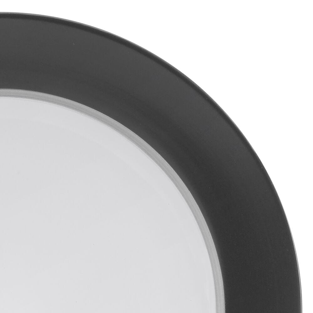 Close-up of the dark charcoal border and white center of the stoneware plates