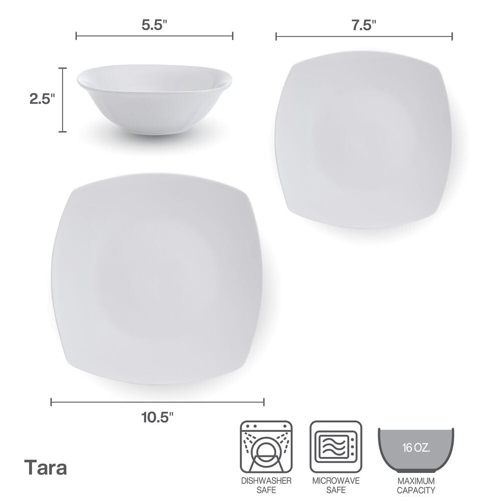 Modern porcelain dinnerware set with square plates and bowls for daily use