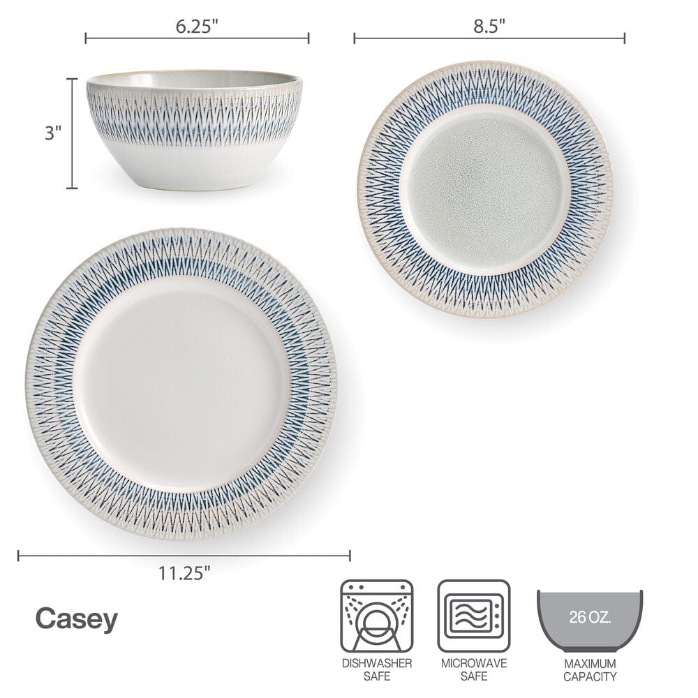 Full table setting with Casey Stoneware Dinnerware Set for 4, showcasing dinner plates, salad plates, and soup bowls.