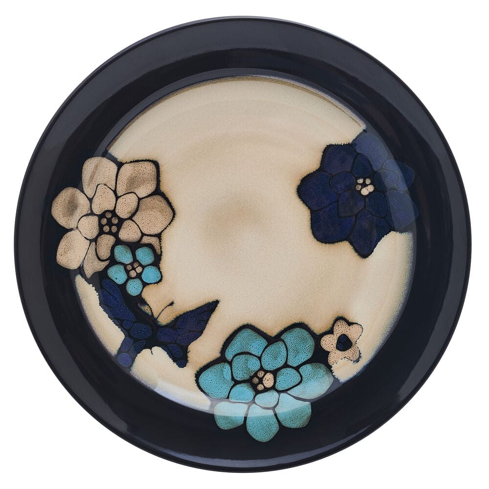 Elegant Butterfly Blue dinner plate showcasing floral design and taupe center.