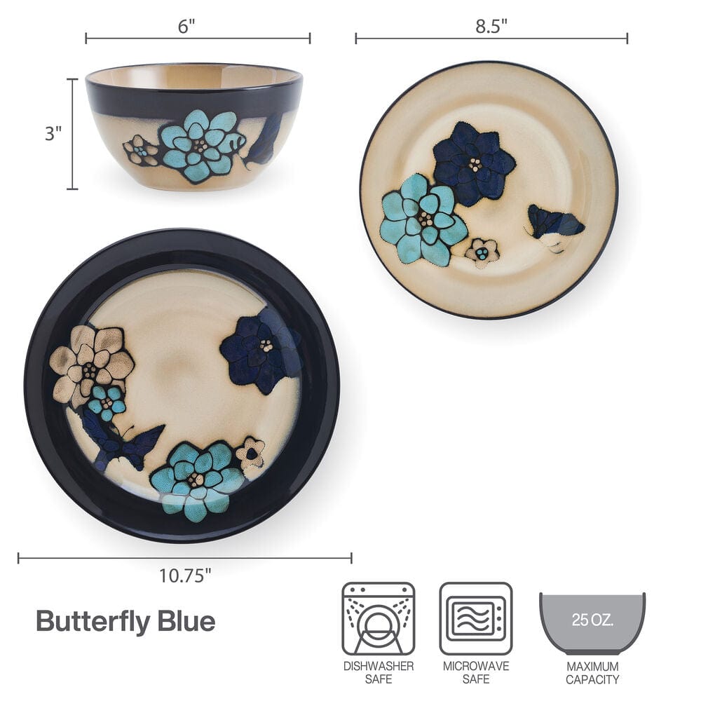 All-purpose bowl from the Elegant Butterfly Blue set, perfect for serving salads or snacks.