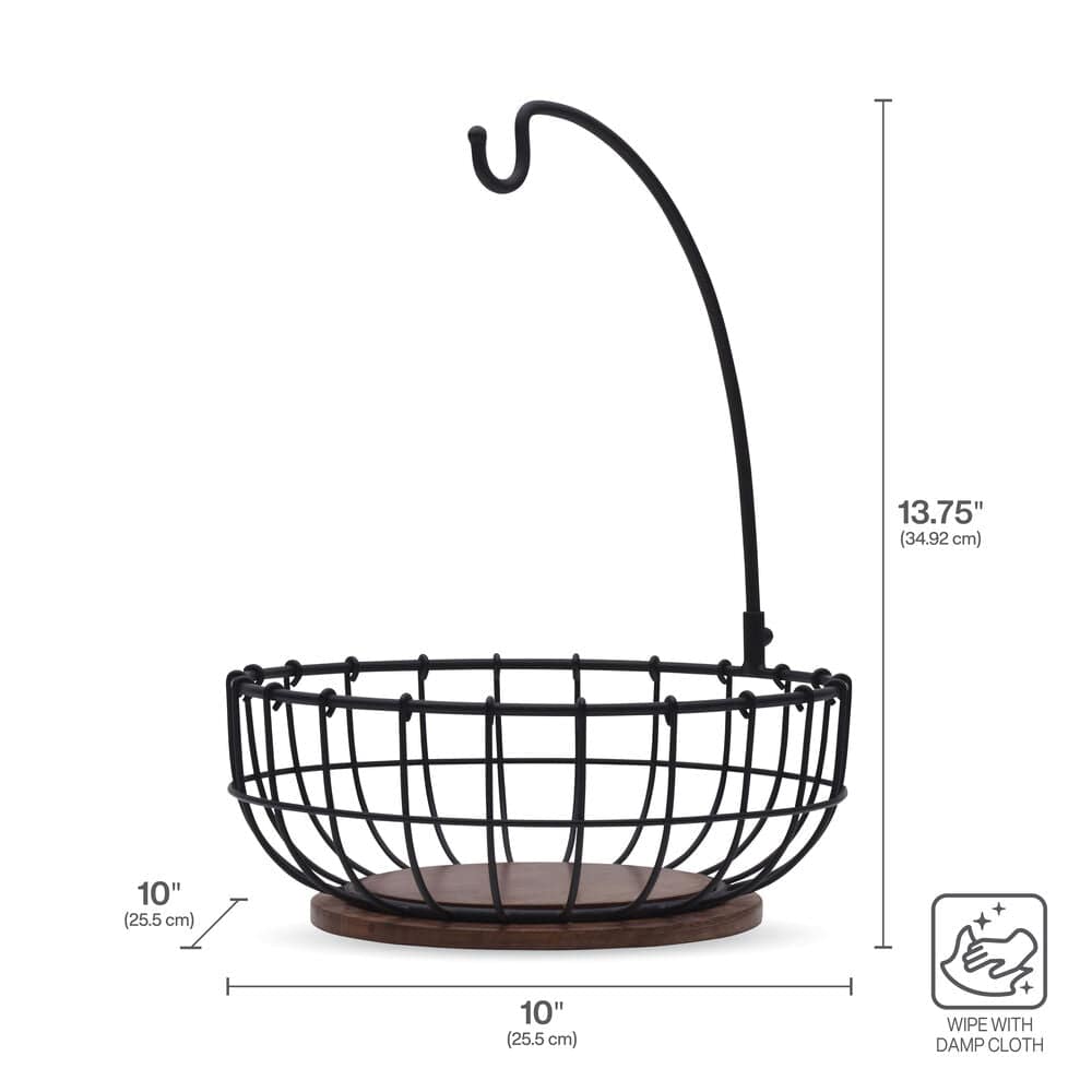 Close-up of banana hook on the fruit storage basket for fresh bananas