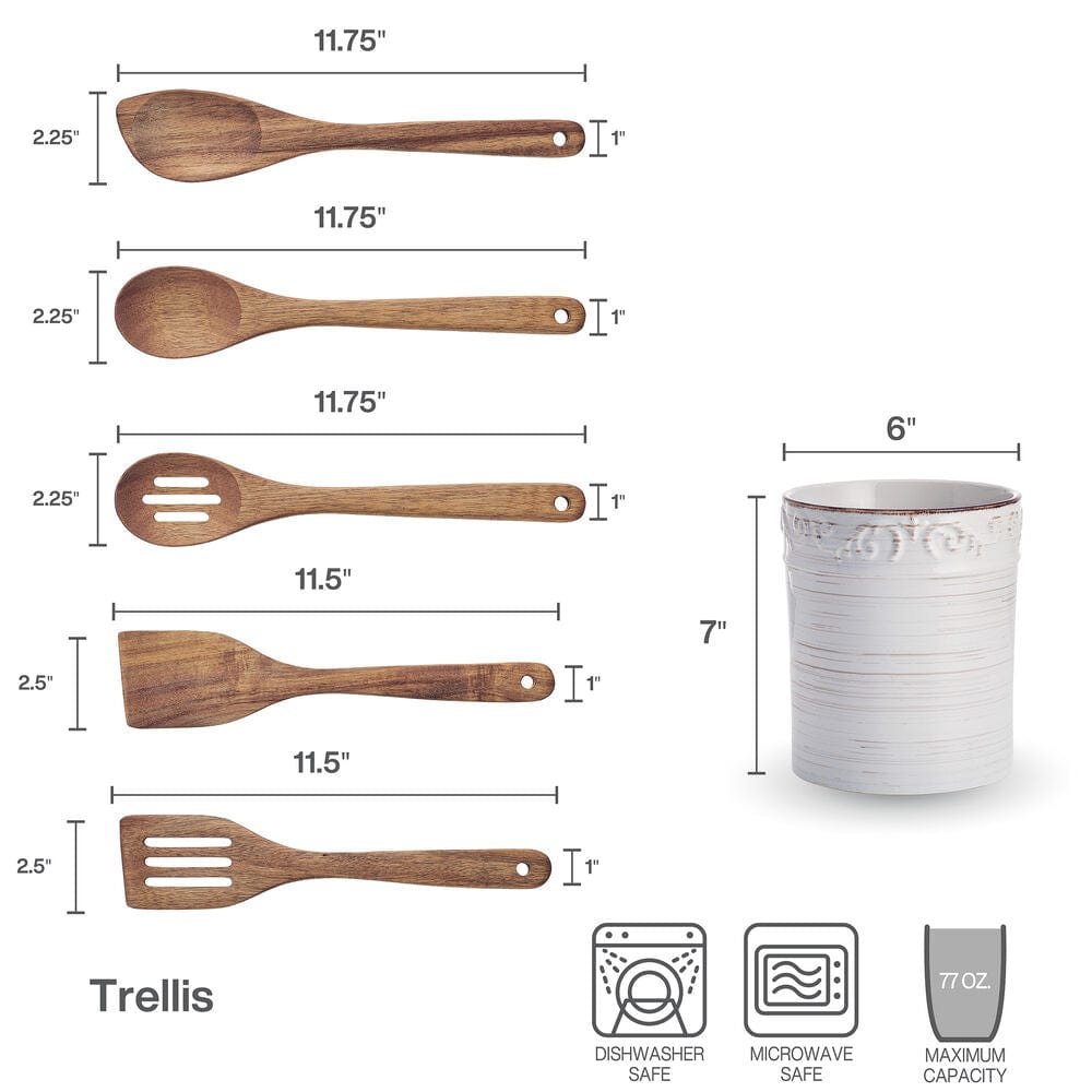 Close-up of the weathered design and wooden tools in the utensil holder