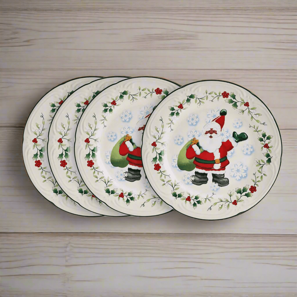 Close-up of African American Santa salad plate showing festive colors and joyful expression – perfect holiday plates.