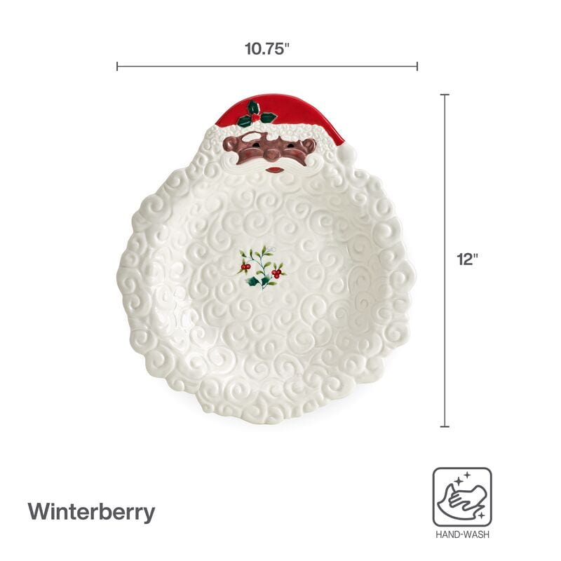 Microwave safe Santa holiday dish displayed with seasonal decor