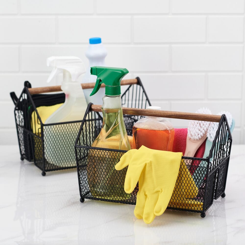 Close-up of Porto wire storage basket with breathable wire frame