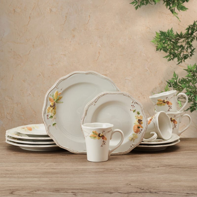 Autumn Harvest Dinner Plate showcasing detailed pumpkin and leaf designs.