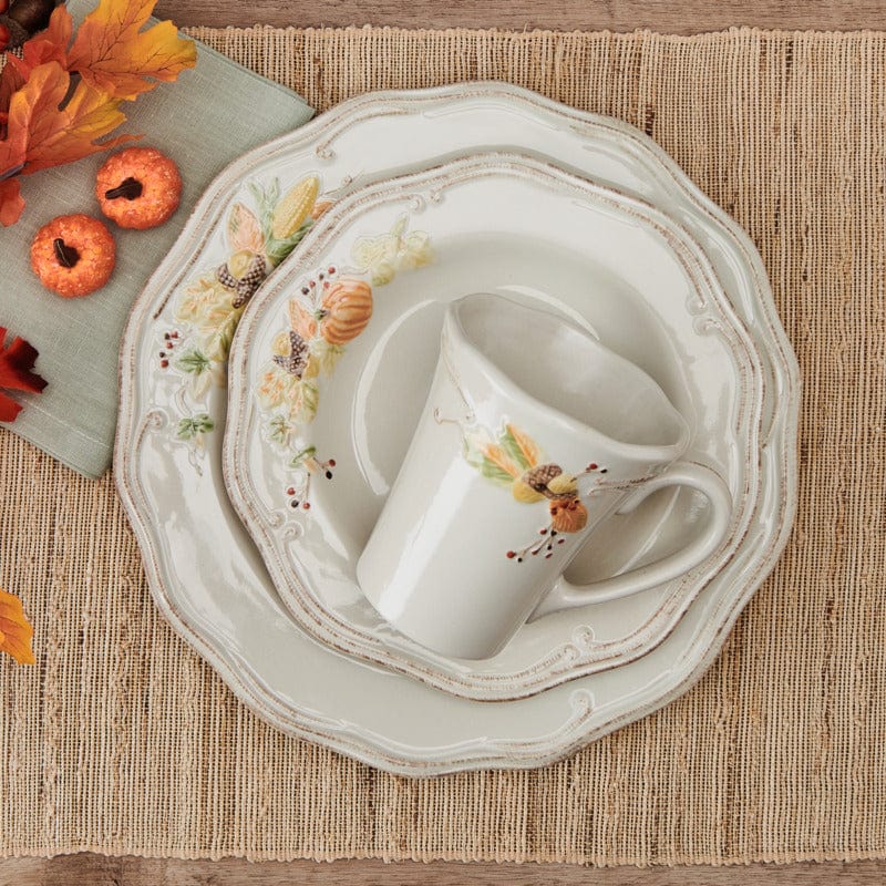 Autumn Harvest Dinner Plate showcasing detailed pumpkin and leaf designs.