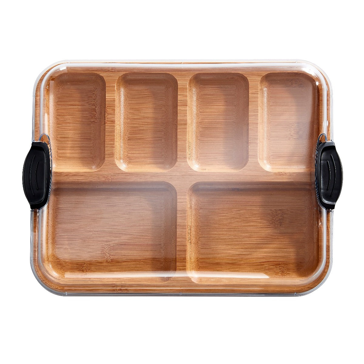 Portable food presentation board with lid during outdoor picnic setting