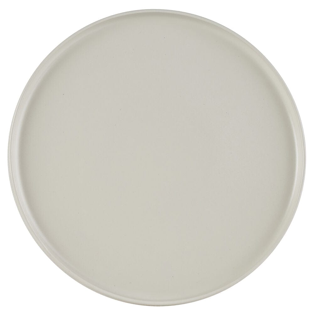 Set of 4 oyster white dinner plates arranged on a table