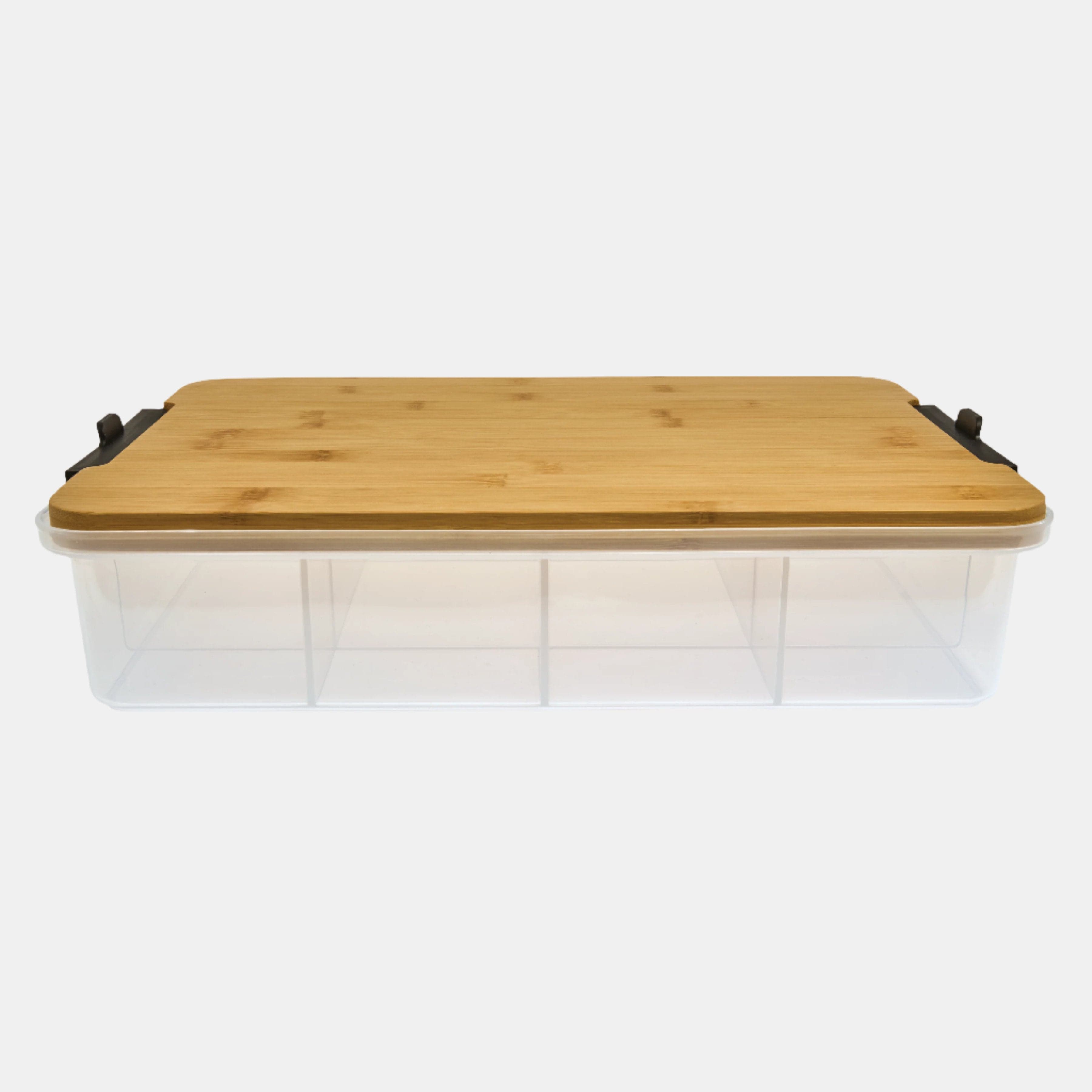 Close-up of Farberware Build-A-Board with locking lid and compartments for snack storage