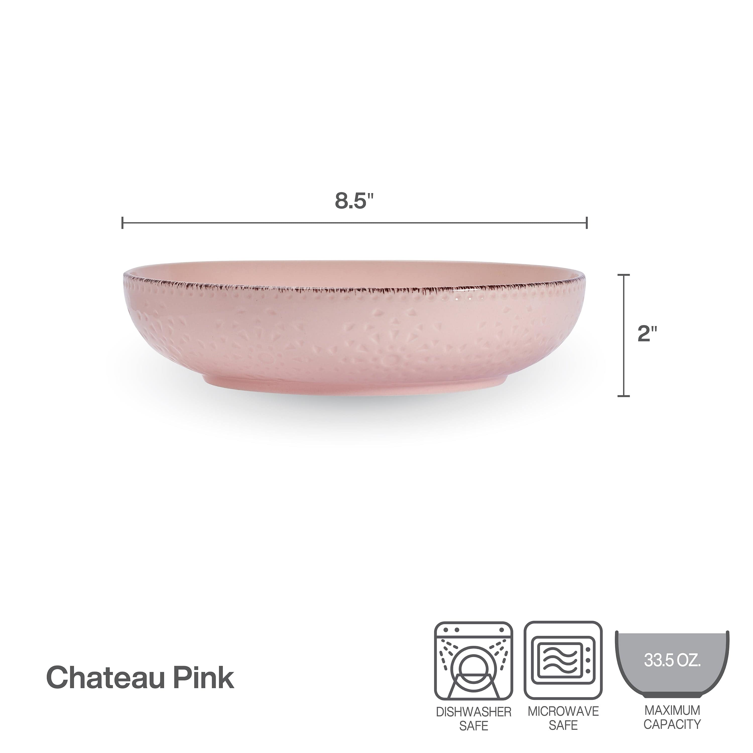 Chateau pink pasta bowl set with intricate lace pattern for elegant dining