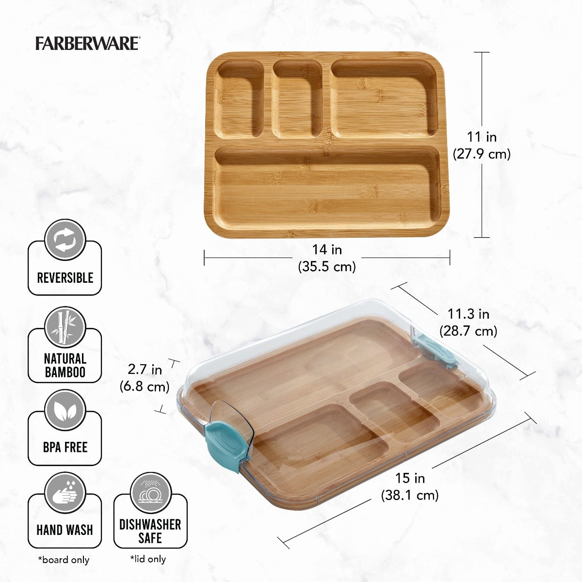 Farberware Build-A-Board with compartments and locking lid for food presentation
