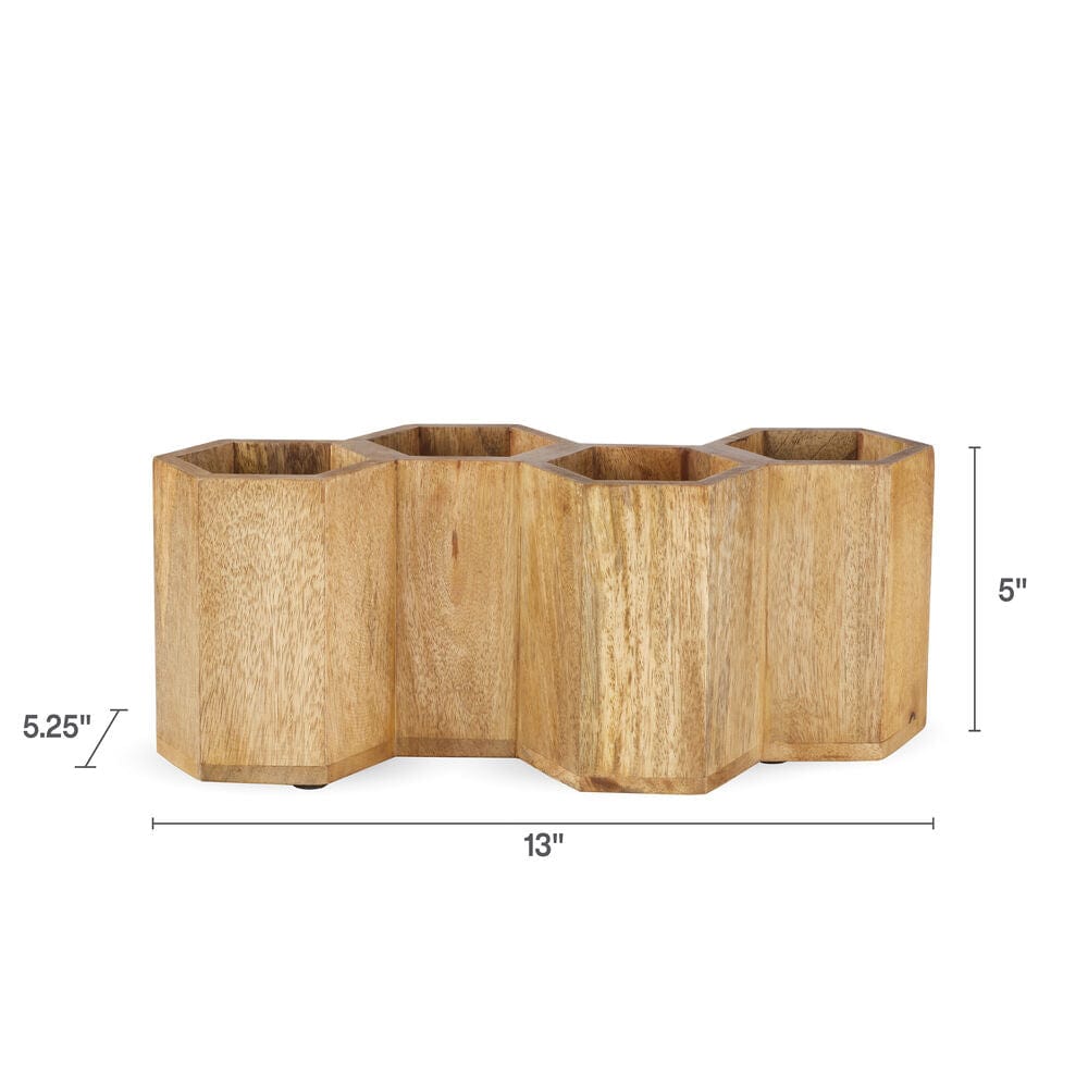 Modern mango wood utensil organizer on a dining table