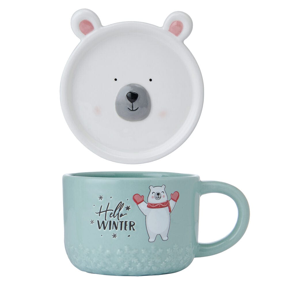 Premium ceramic polar bear mug, perfect for hot chocolate.