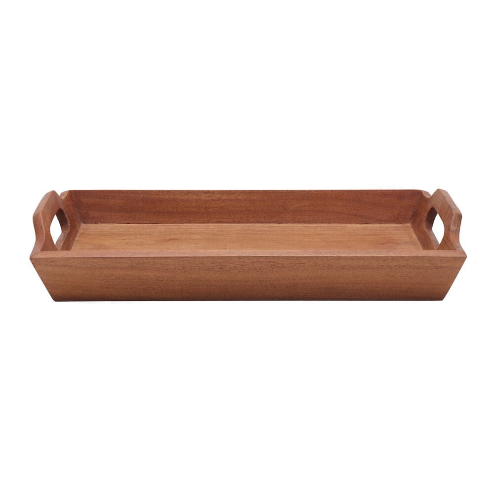 Serving tray with handles on a dining table for entertaining guests