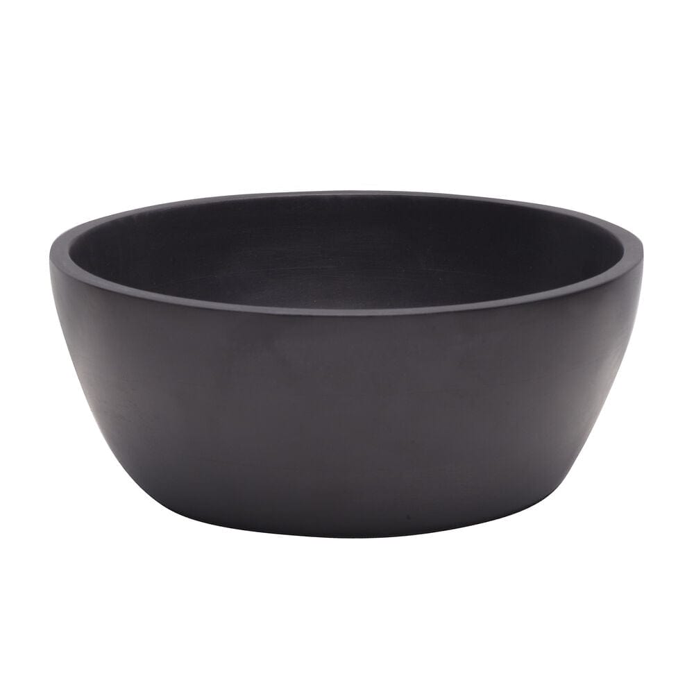 Black mango wood bowl filled with colorful fruit for entertaining