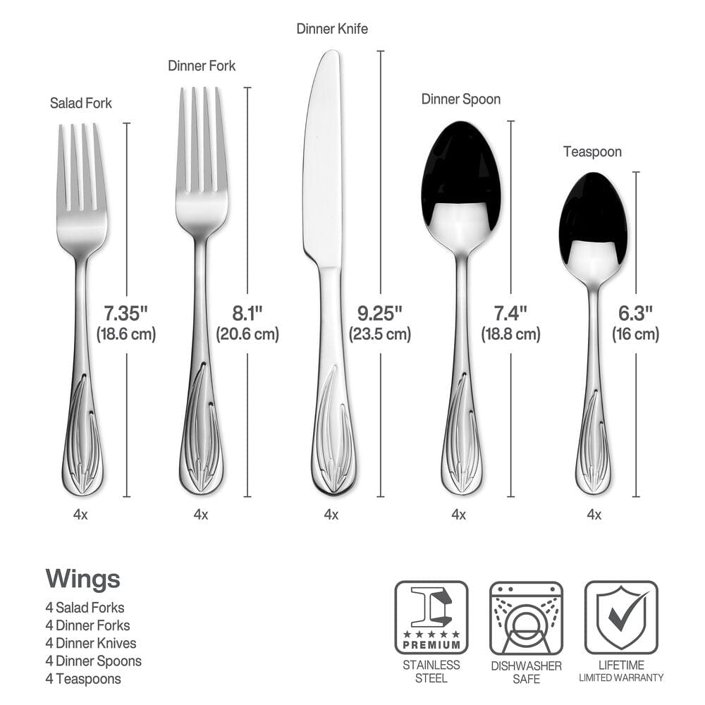 Darbie Angell Wings cutlery set arranged for a formal dinner setting