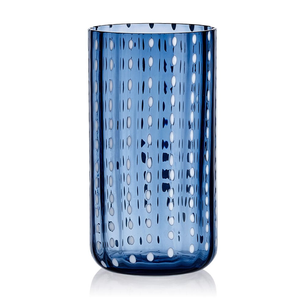 Set of four highball glasses in cobalt, ideal for elegant tableware at dinner parties.