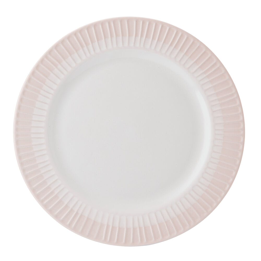 Family setting with stylish blush stoneware dinner plates and bowls