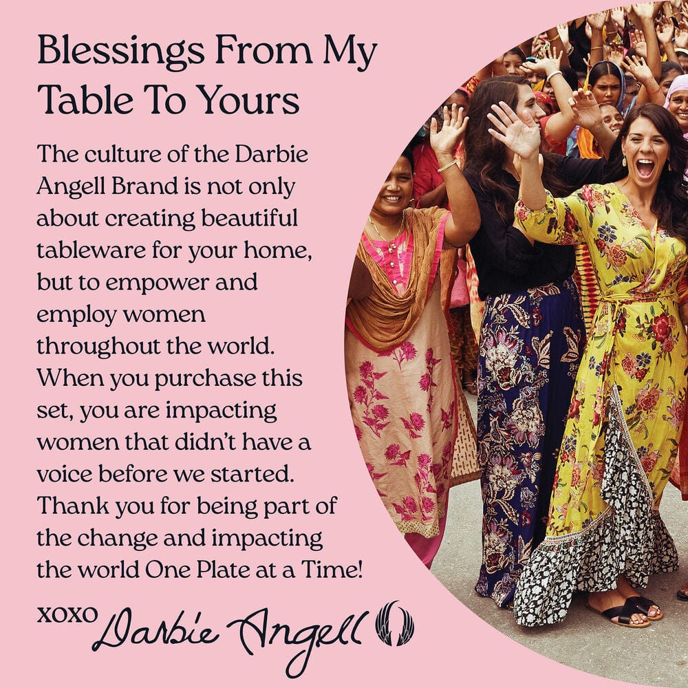 Table setting featuring the Darbie Angell dinnerware set for four