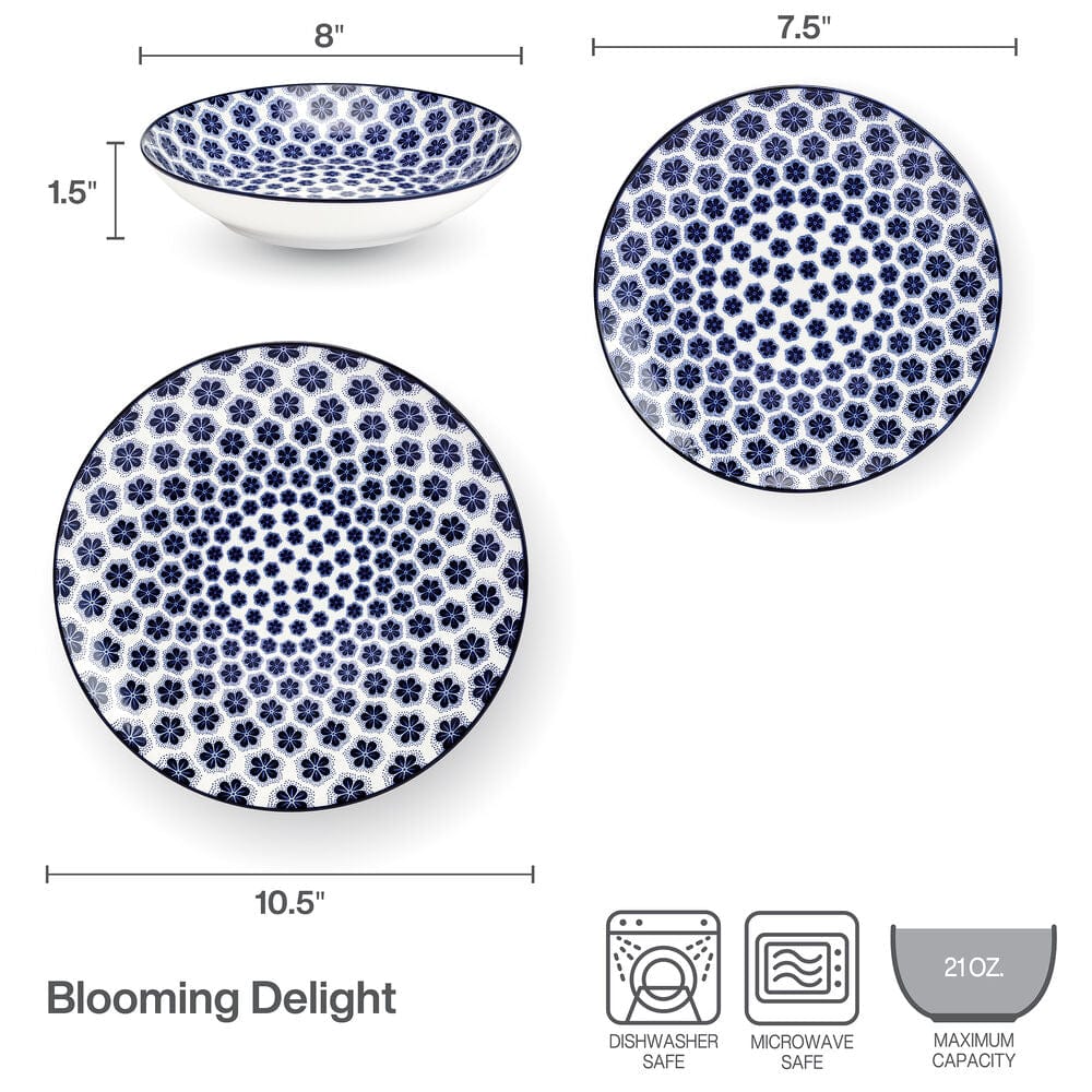A beautifully set table with the floral dinnerware set for 4, perfect for casual dining.