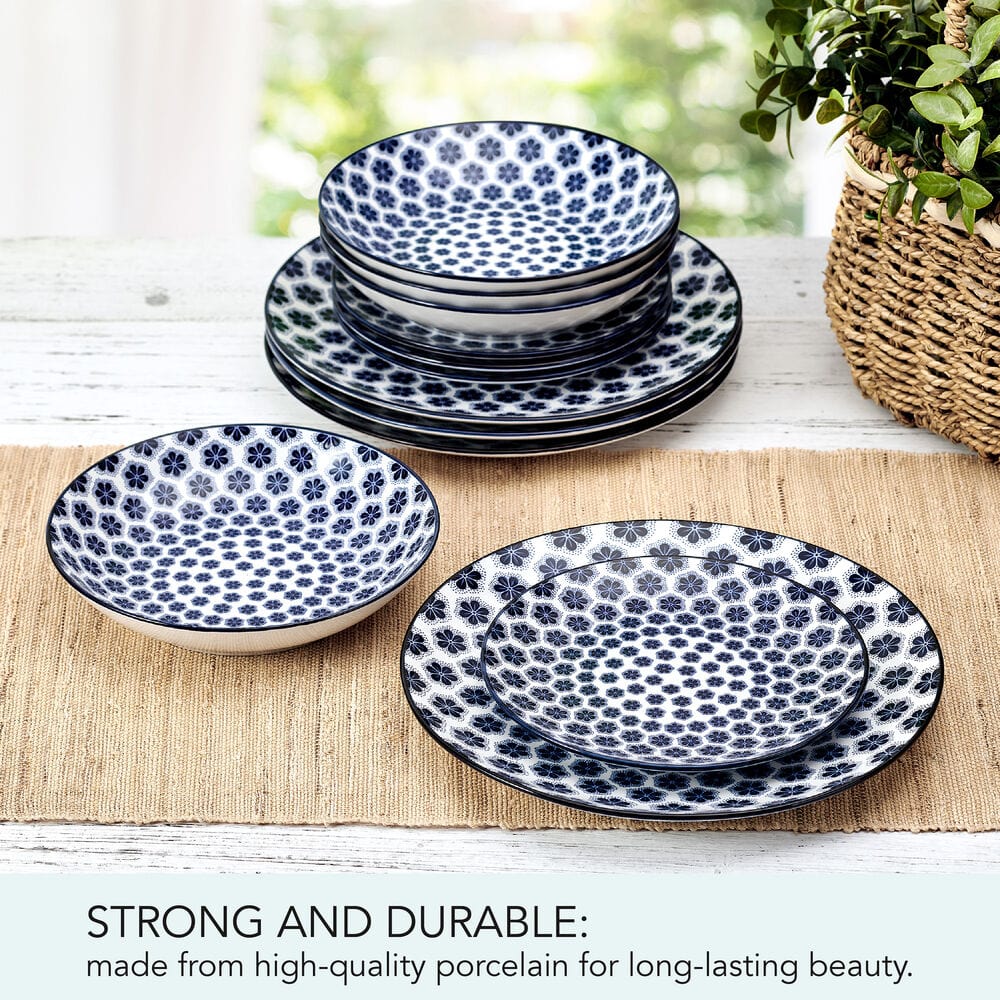 Modern dinner plates with floral pattern, showcasing vibrant colors and intricate designs.
