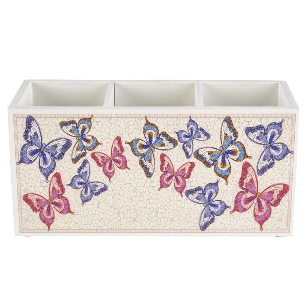 Front view of the decorative flatware organizer for dining, highlighting its multi-slot design and artistic mosaic pattern