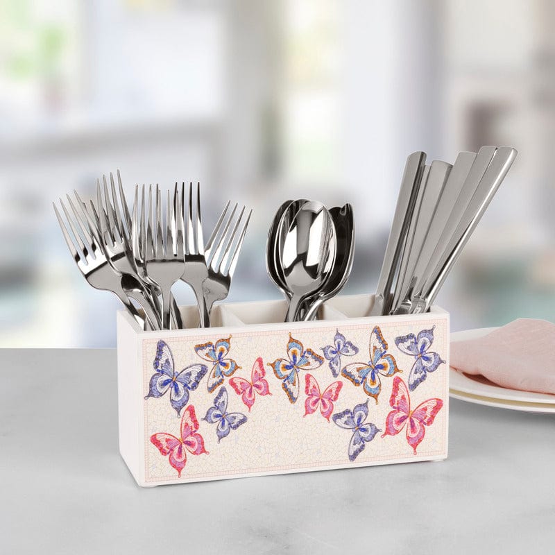 Close-up of Dolly Parton mosaic butterfly utensil caddy showing vibrant mosaic design and butterfly accents