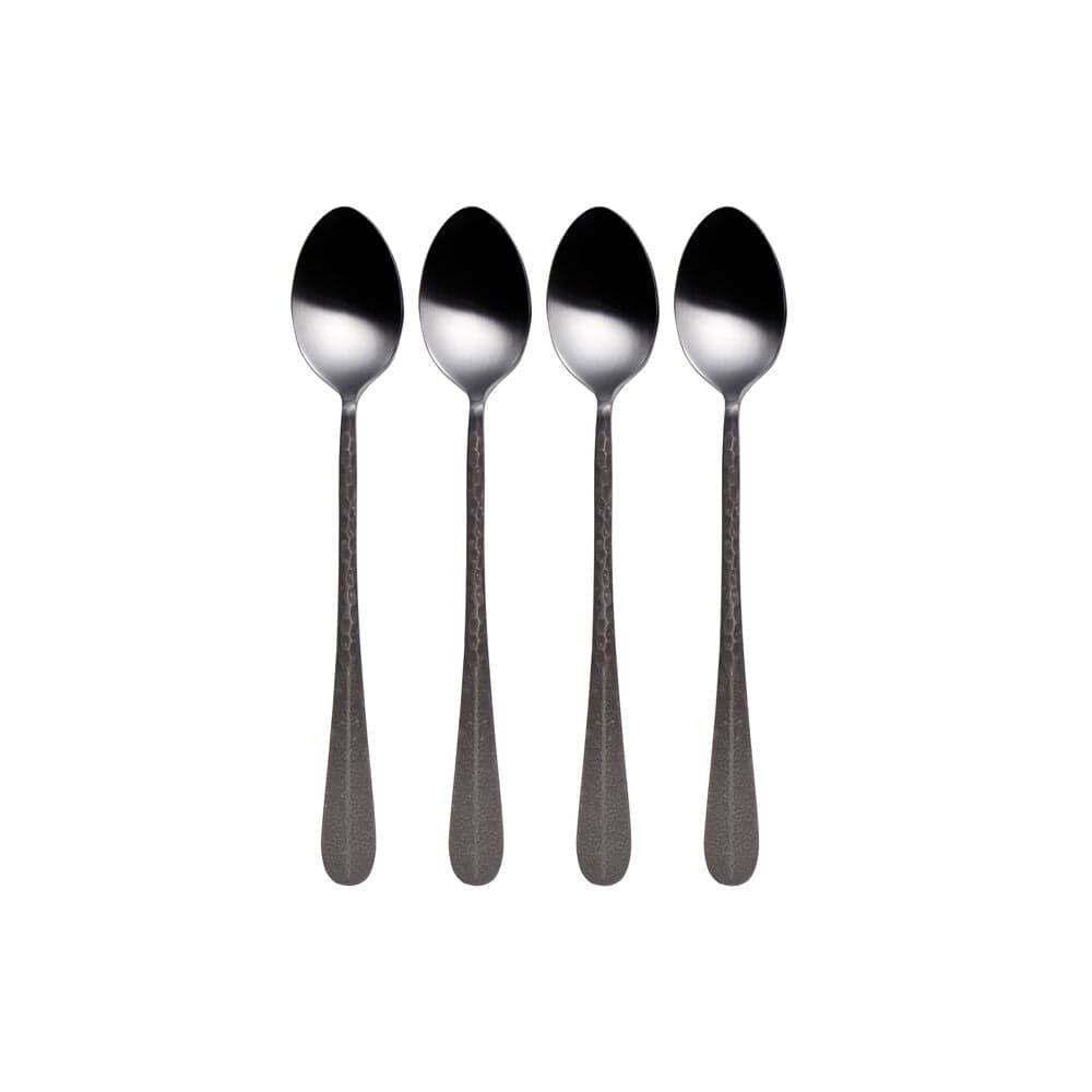 Elegant Sable Black long handled serving spoons set on a dining table for entertaining.