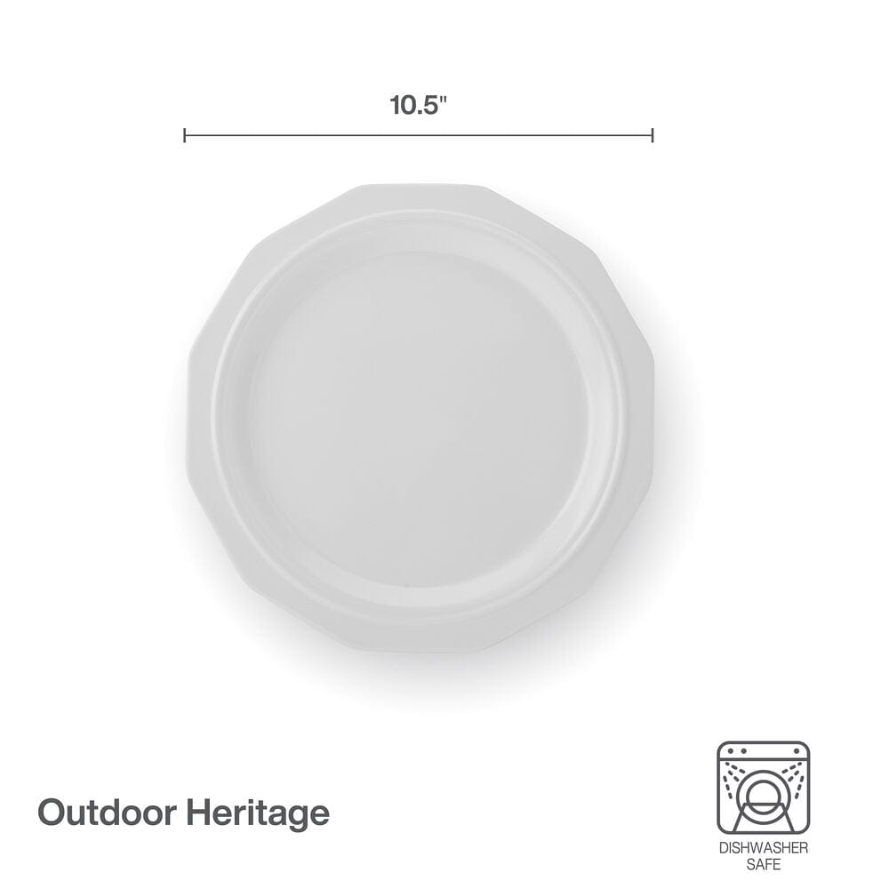 Setting of the Heritage Premium Outdoor Dinnerware Set at a sunset picnic, highlighting its elegant appearance.