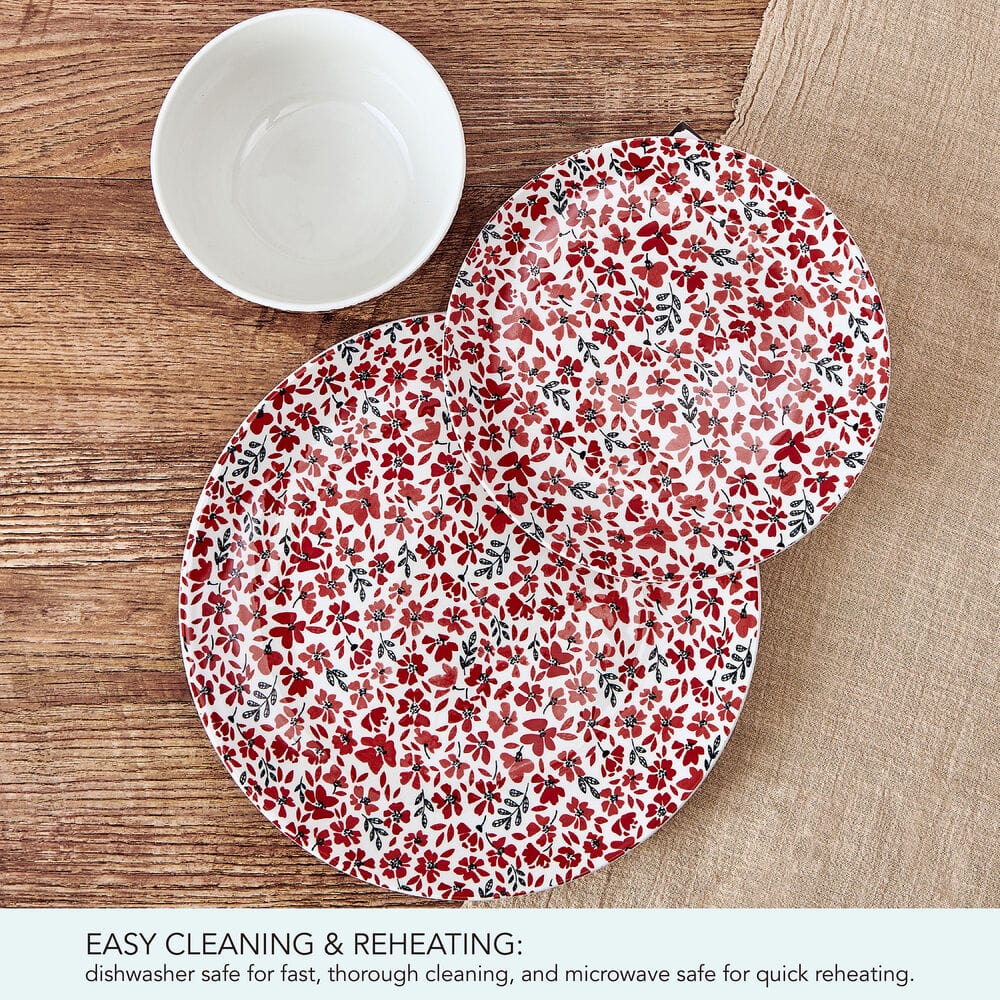 Elegant table setting featuring vibrant floral dinnerware for casual dining