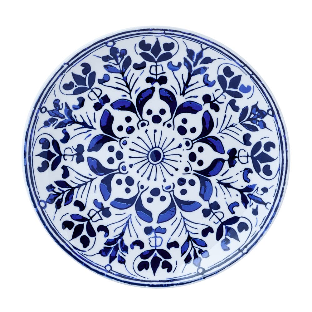 Set of modern floral dinner plates arranged for dinner setting