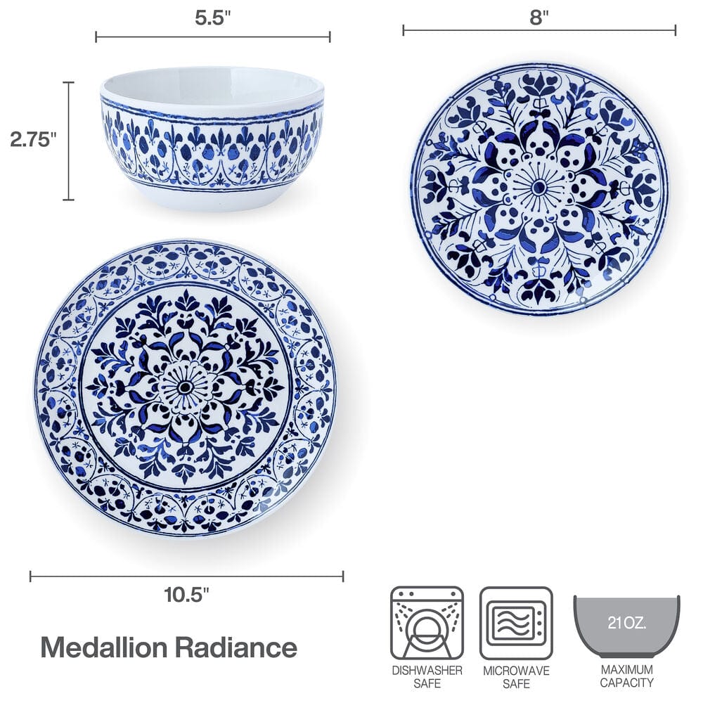 Set of modern floral dinner plates arranged for dinner setting