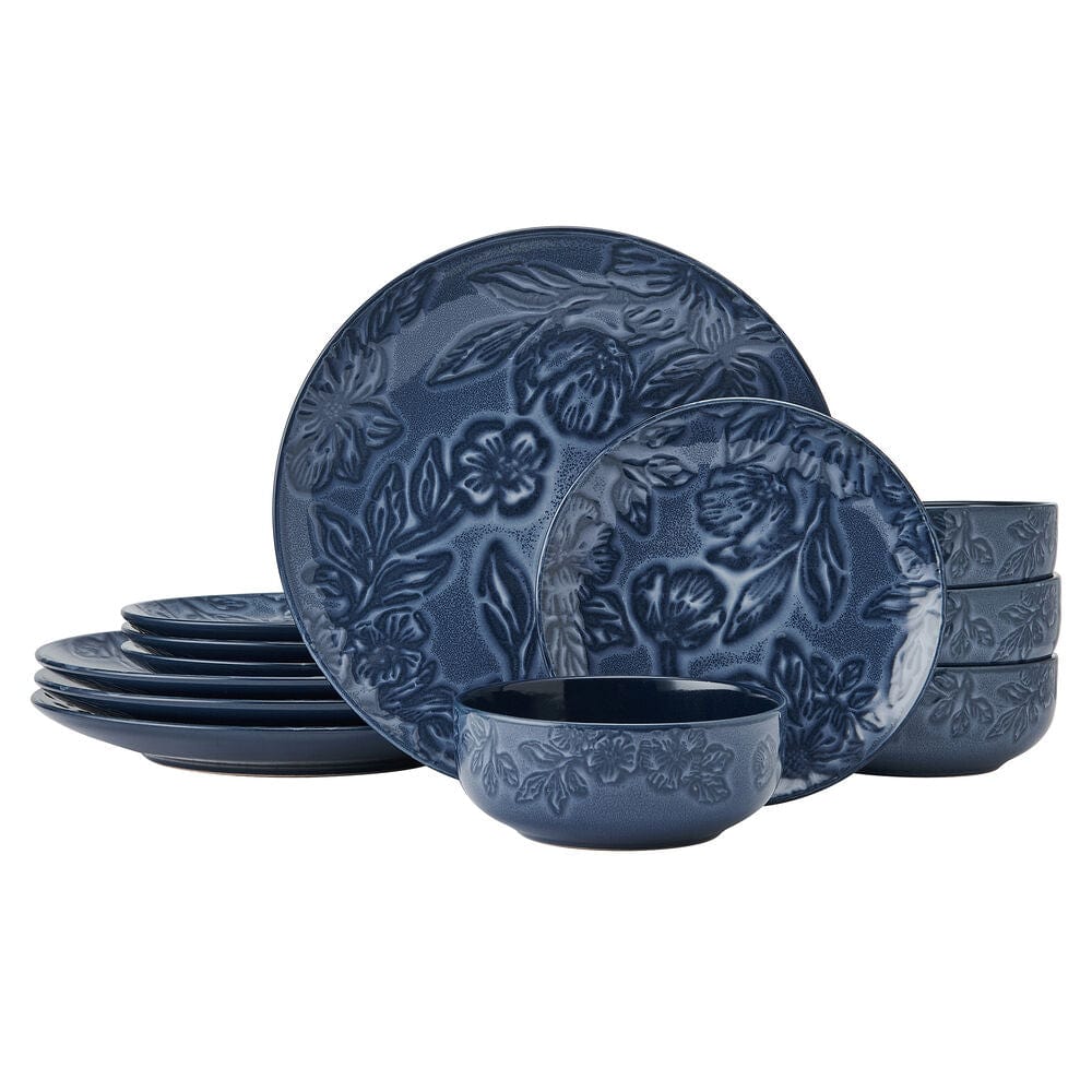 Stacked floral dinnerware for display, showcasing durability and design