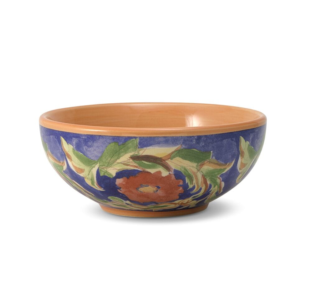 Close-up of elegant stoneware bowls filled with soup, showcasing their size and design