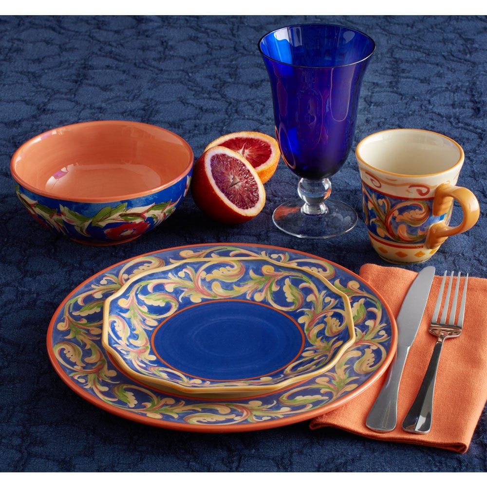 Stacked view of the stoneware plates, highlighting their durable construction and attractive design.