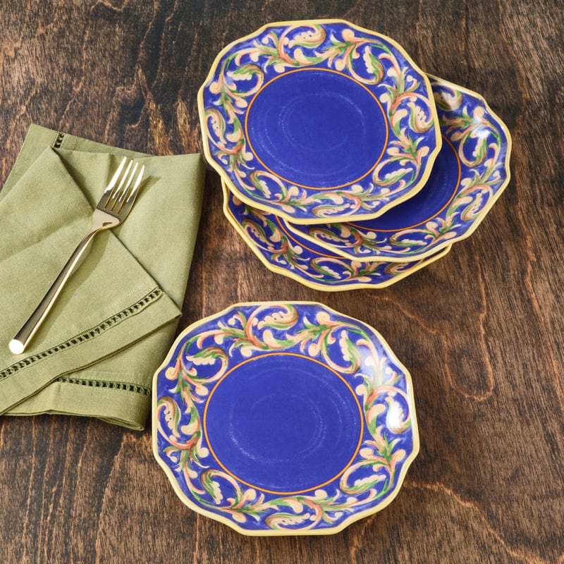Close-up view of the Luna blue salad plates set, displaying the vibrant color and smooth finish.