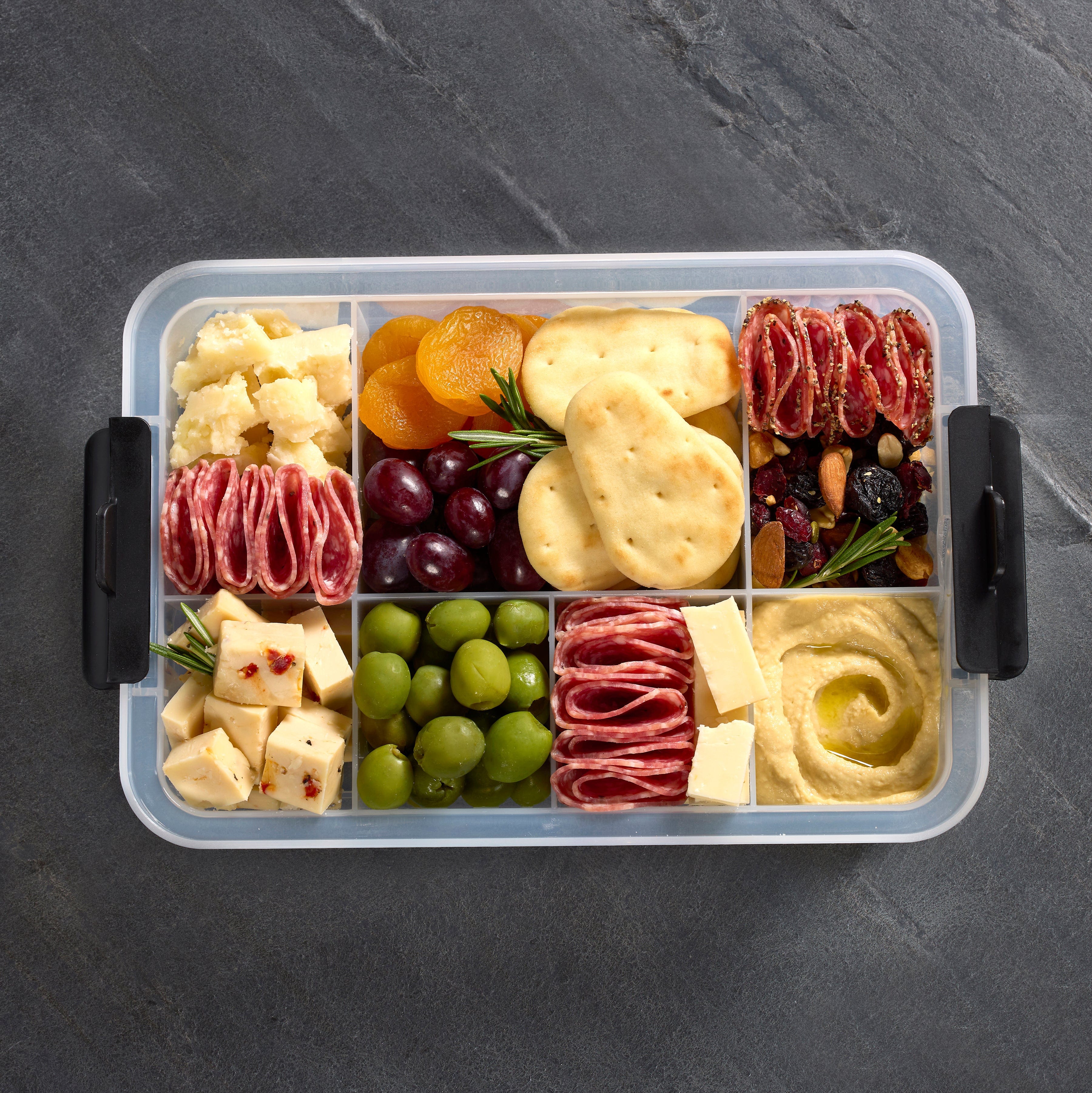 Farberware portable snack box with locking lid, ideal for travel and picnics.