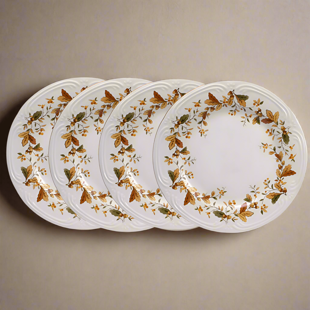 Close-up of autumn berry stoneware dinner plate with detailed design