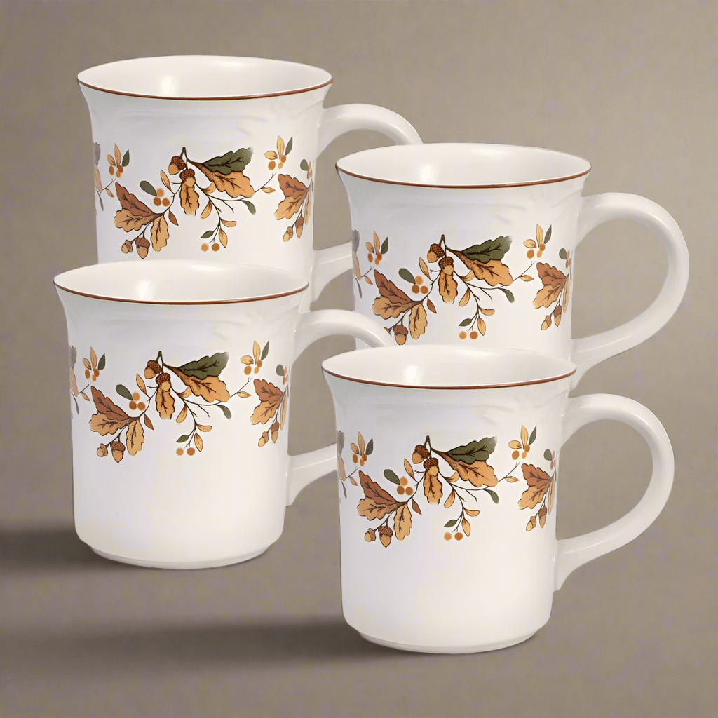 Close-up of autumn berry design on large capacity ceramic mug for hot drinks