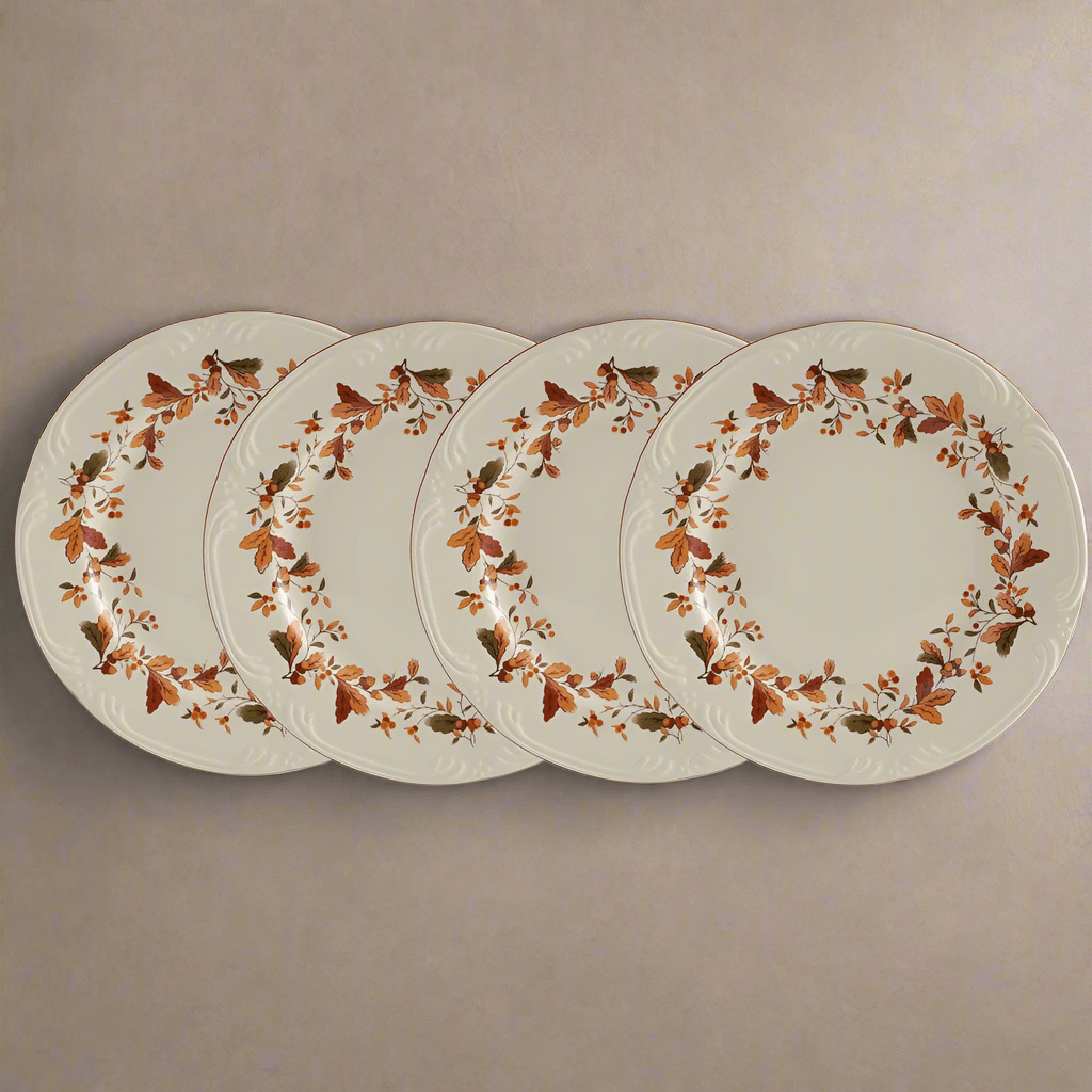 Set of 4 stoneware salad plates with autumn berry design for entertaining